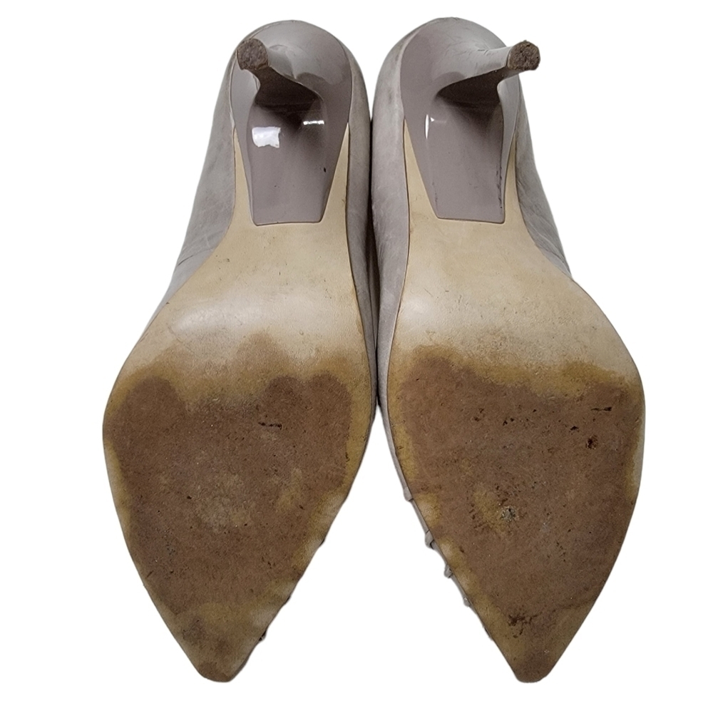 Boutique 9 Tan Mottled Leather Scrunch Toe Faux Zip Pump Heels Size 7.5 - Picture 8 of 12